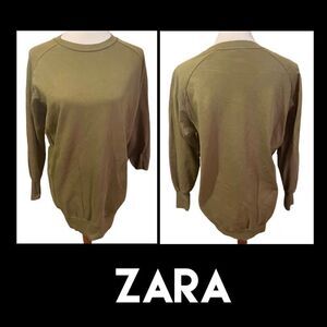 Zara Womens Sweatshirt Ribbed Sleeve Olive/Army Green Small